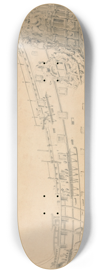 Willem van de Velde the Younger - An English Man-of-War, Port View from the Stern 8.25 inch art skate deck