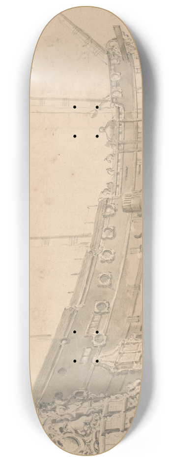 Willem van de Velde the Younger - An English Man of War, Starboard Quarter View 8.25 inch art skate deck