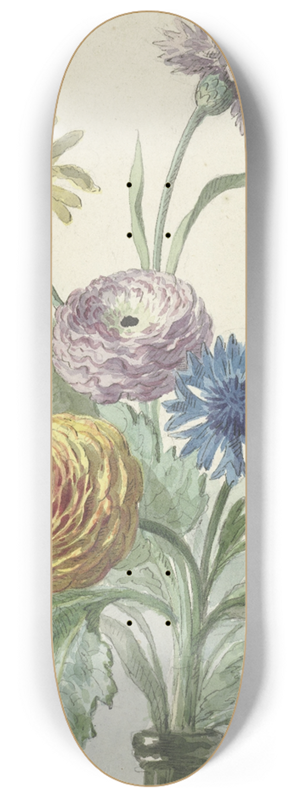 Willem van Leen - Boeket bloemen in de hals van een groene vaas 8.25 inch art skate deck