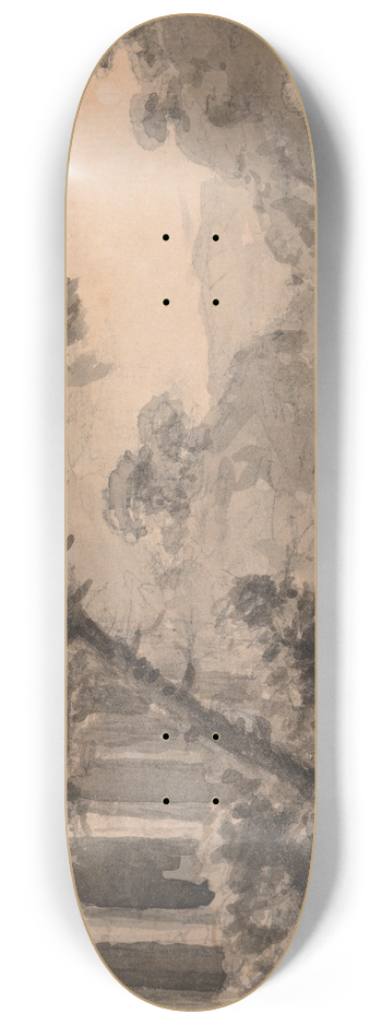 William Gilpin - Landscape with Classical Building at Left 8.25 inch art skate deck