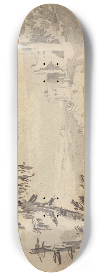 William Gilpin - Pine Trees and Castle in a Landscape 8.25 inch art skate deck