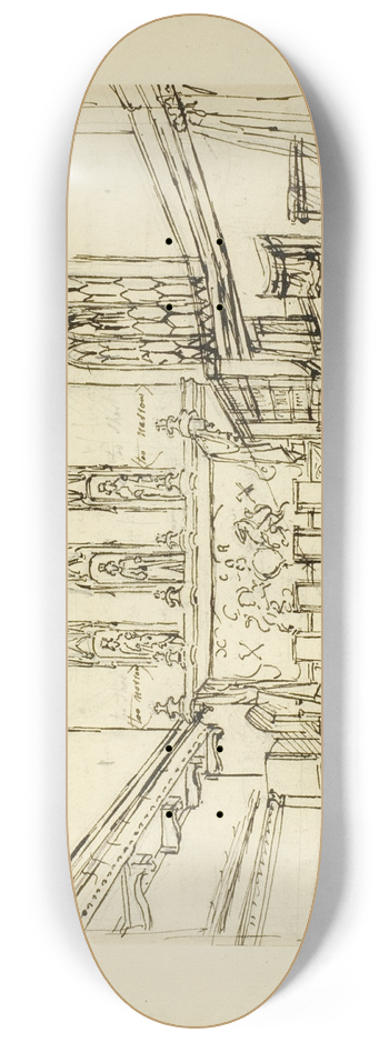 Augustus Charles Pugin - Study for Court of Kings Bench, Westminster Hall, from Microcosm of London 8.25 inch art skate deck
