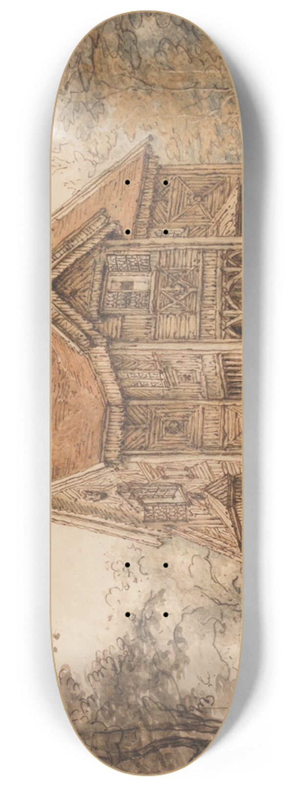 William Henry Hunt - A Lodge at Cassiobury 8.25 inch art skate deck