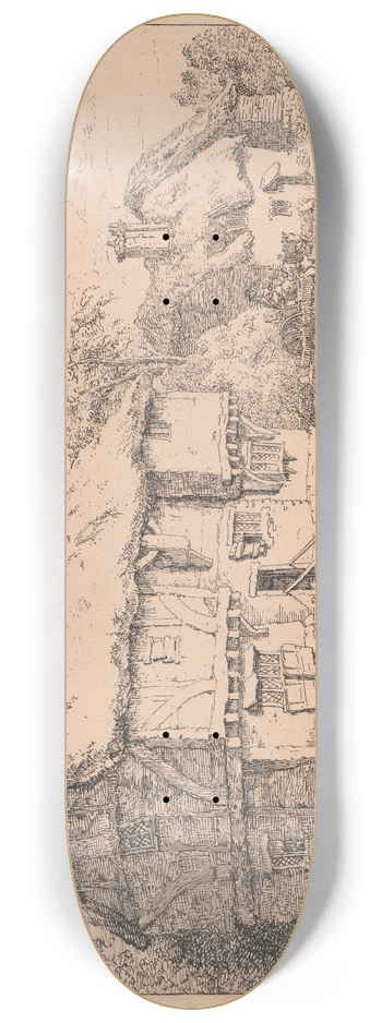 William Henry Pyne - Old Cottages 8.25 inch art skate deck