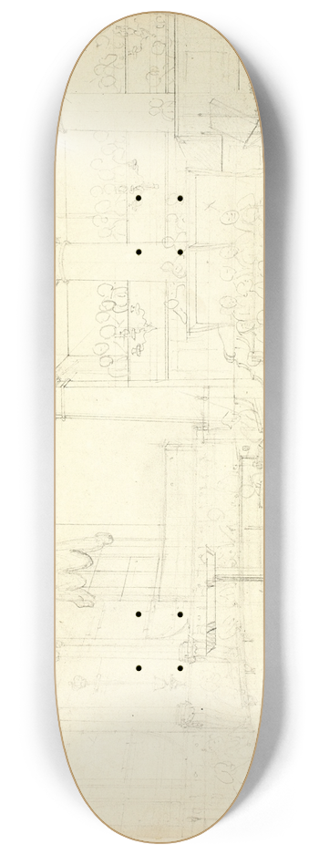 Augustus Charles Pugin - Study for Old Bailey, from Microcosm of London 8.25 inch art skate deck