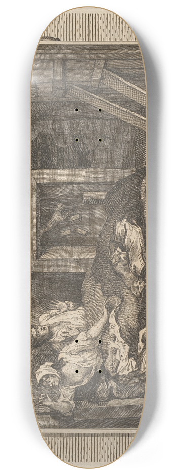 William Hogarth - Plate 7, The Idle Prentice Returned from Sea and in a Garret with a Common Prostitute 8.25 inch art skate deck