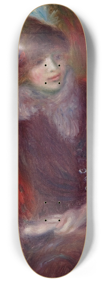 William James Glackens - Seated Woman with Fur Neckpiece and Red Background 8.25 inch art skate deck