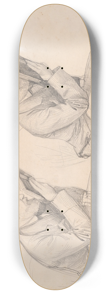 William Wetmore Story - Two Studies of Robert Browning Reading 8.25 inch art skate deck