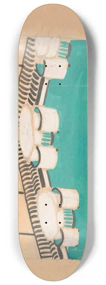 Winold Reiss - Interior perspective studies for Restaurant Crillon, 15 East 48th Street, New York, NY.] [Interior perspective study 8.25 inch art skate deck