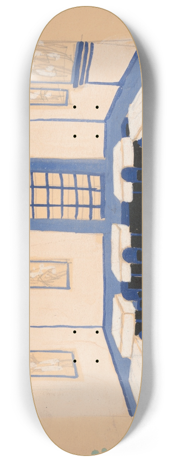 Winold Reiss - Interior perspective studies for Restaurant Crillon, 15 East 48th Street, New York, NY.] [Interior perspective study. 8.25 inch art skate deck