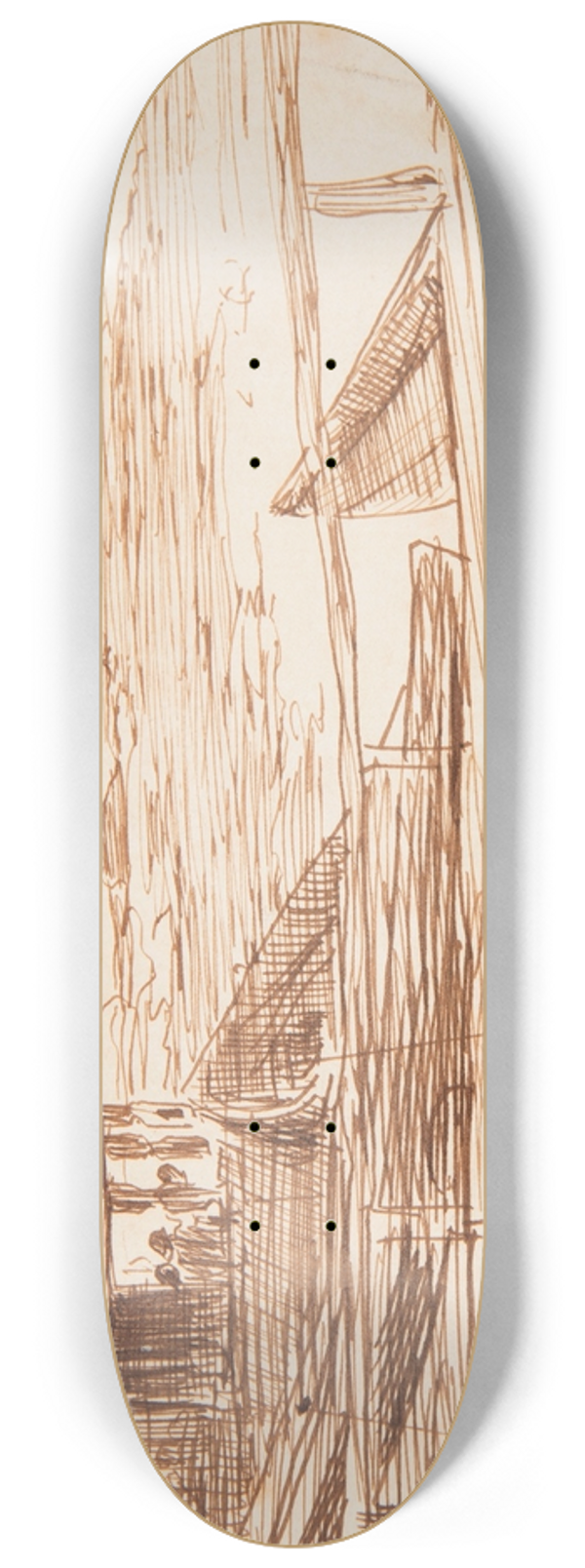 Winslow Homer - House at a Railing with Beached Dories 8.25 inch art skate deck