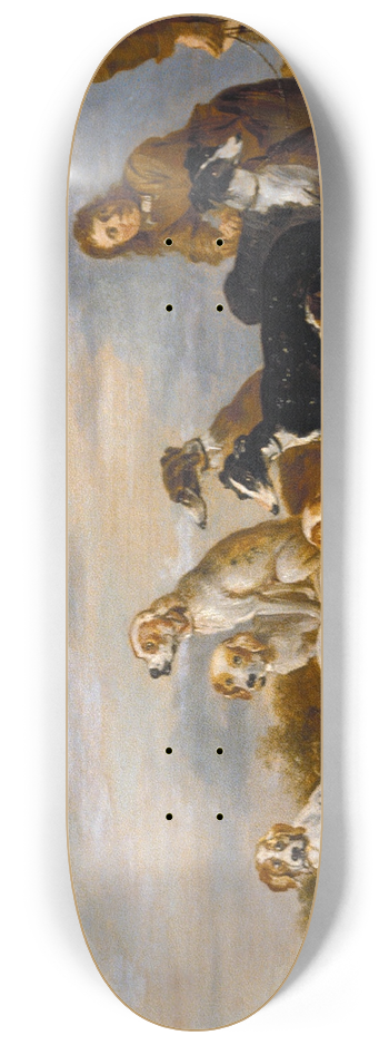workshop of David Teniers the Younger - A Hunter with Eight Hounds 8.25 inch art skate deck