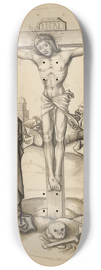 Workshop of Hans Holbein the elder - Christ on the cross, Mary and John 8.25 inch art skate deck