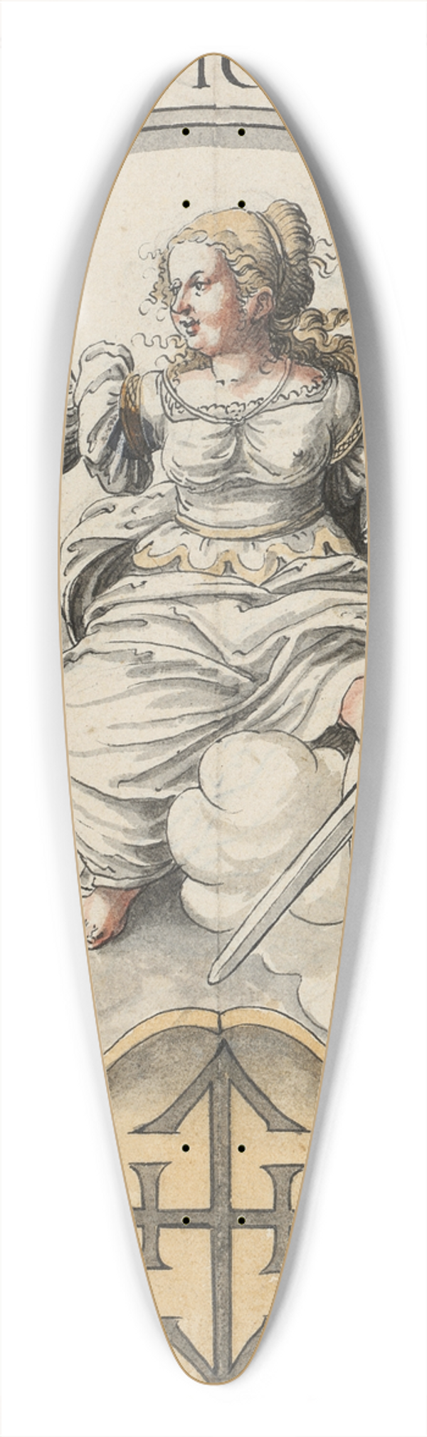 Abraham Bickhart - Scheibenriss im Rund mit Justitia, unten nicht identifiziertes Wappen 39.3 inch art pintail longboard deck
