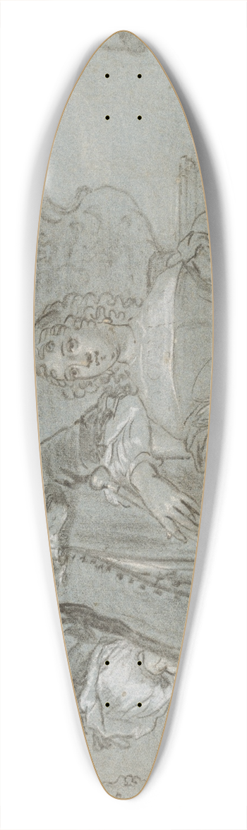 Abraham Lambertsz. van den Tempel - Gruppe af en siddende dame og en stende herre, knfigurer I baggrunden en sort afrikaner og en hund, th en ballustrade 39.3 inch art pintail longboard deck