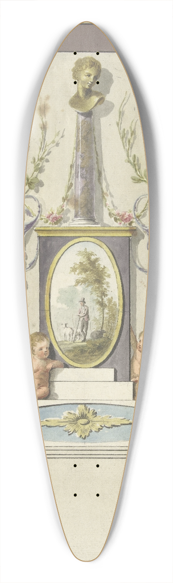 Abraham Meertens - Ontwerp voor kamerversiering met een paneel met een buste op een zuil 39.3 inch art pintail longboard deck