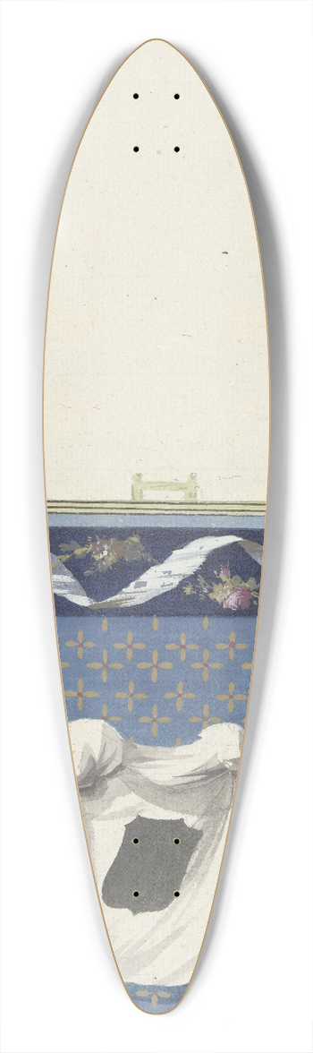 Abraham Meertens - Ontwerp voor kamerversiering met verticaal twee panelen, de onderste met een witte doek op een sterrenfond 39.3 inch art pintail longboard deck