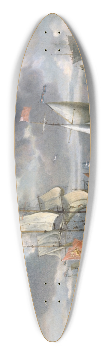 Abraham Storck - An English Yacht saluting a Dutch Man-of-War in the port of Rotterdam 39.3 inch art pintail longboard deck
