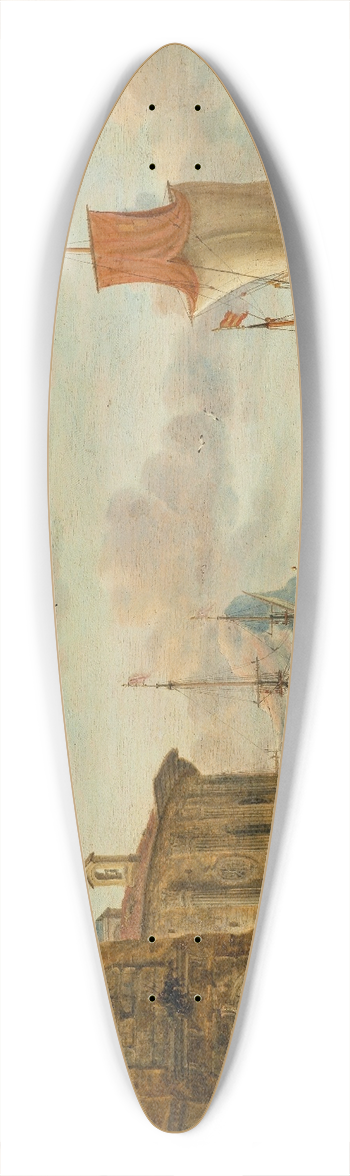 Abraham Storck - Harbour scene with ancient ruins 39.3 inch art pintail longboard deck
