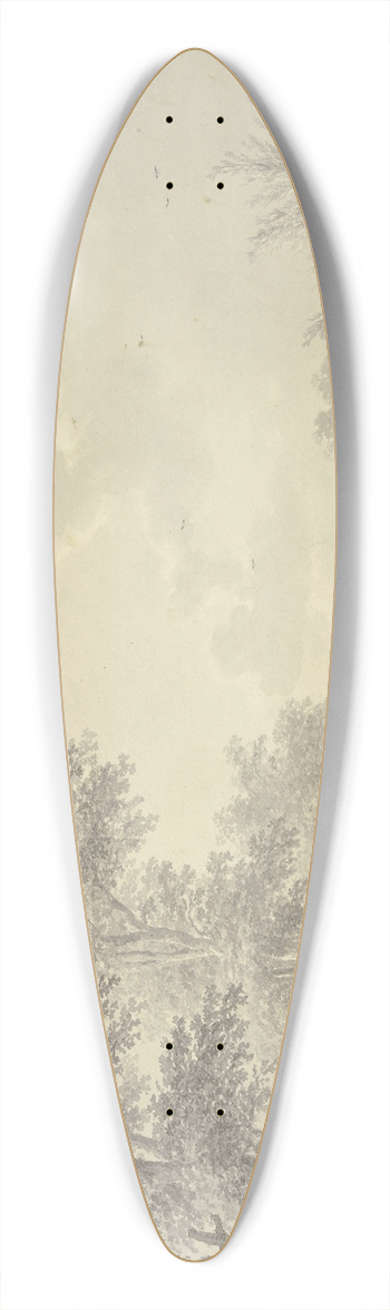 Abraham Teerlink - Wiesengrund mit Gebsch und Bumen, ber einen Graben fhrt ein Steeg mit einer Tr, rechts drei Weiden 39.3 inch art pintail longboard deck