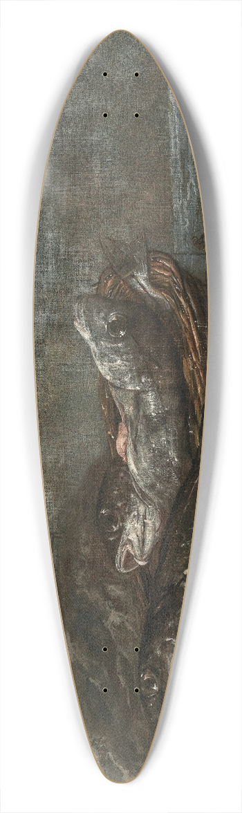 Abraham van Beyeren - Fish on the beach at Egmond 39.3 inch art pintail longboard deck