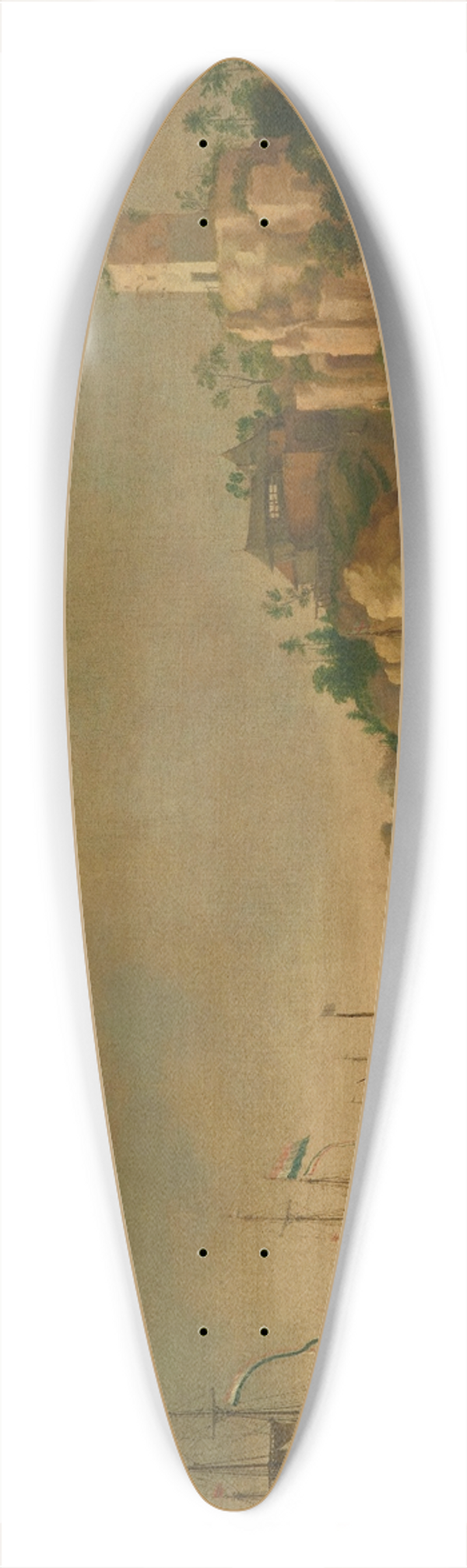 Adam Willaerts - Dutch ships in front of a rocky coast with figures, buildings beyond 39.3 inch art pintail longboard deck