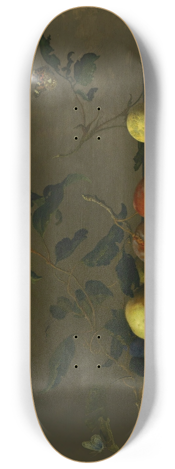 Balthasar van der Ast - A Still Life Of Fruit And Shells With A Rose And Various Insects Upon A Stone Ledge 8.25 inch art skate deck
