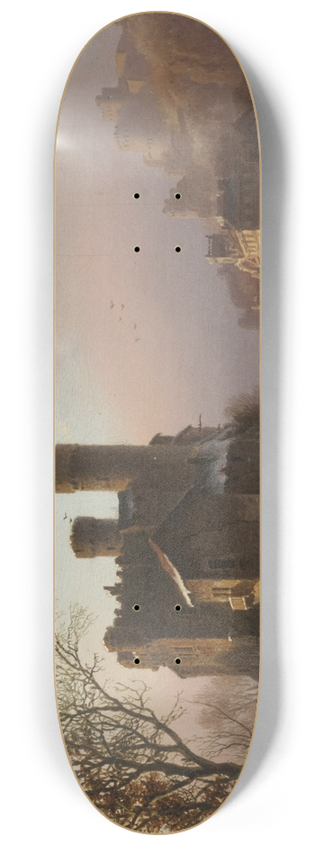 Barend Cornelis Koekkoek - A winter landscape with figures near a village 8.25 inch art skate deck