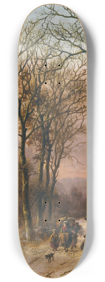 Barend Cornelis Koekkoek - Figures on a winter road 8.25 inch art skate deck