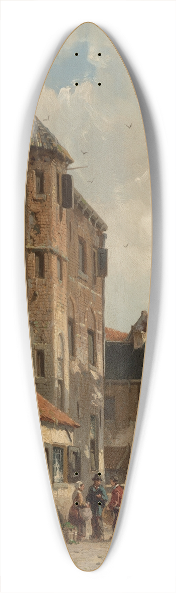 Adrianus Eversen - View of a sunlit Dutch street scene 39.3 inch art pintail longboard deck