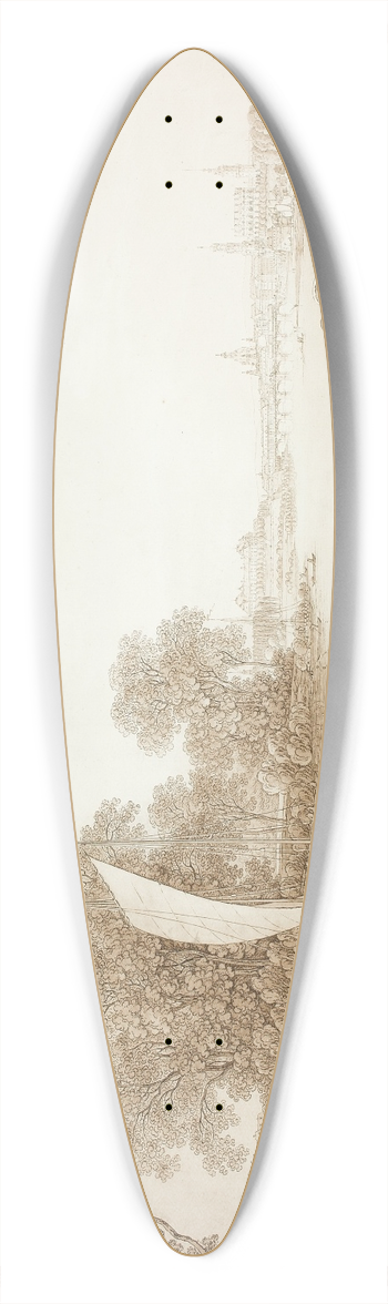 Adrian Zingg - View of Dresden from Pieschen 39.3 inch art pintail longboard deck