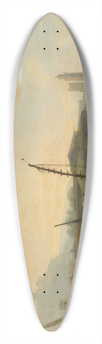 Adrien Manglard - A Mediterranean Port With Figures Resting And Fishermen Drawing In Their Nets In The Foreground, A Tower Beyond 39.3 inch art pintail longboard deck