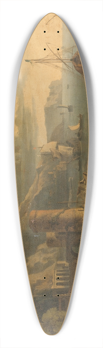 Adrien Manglard - Mediterranean Port Scene 39.3 inch art pintail longboard deck