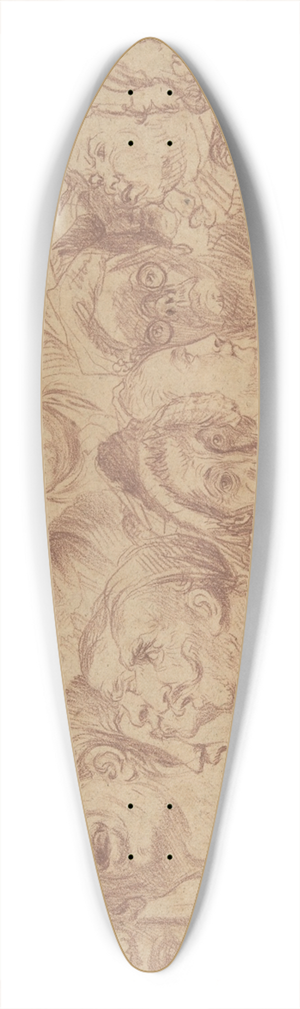 After William Hogarth - Sheet of Studies of Heads 39.3 inch art pintail longboard deck