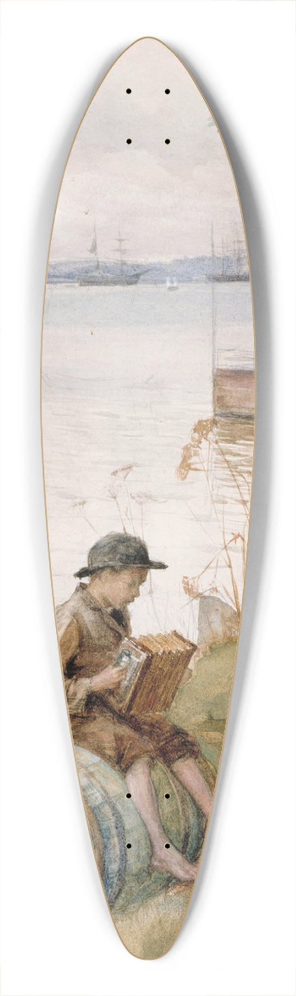 Albert Edelfelt - Serenade on the embankment 39.3 inch art pintail longboard deck