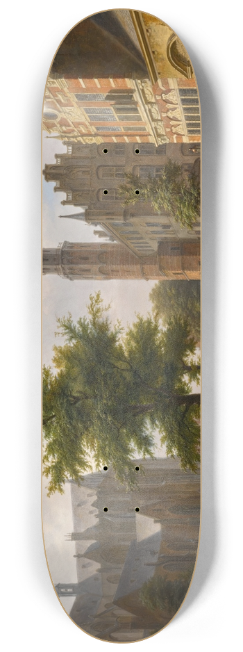 Bartholomeus Johannes van Hove - A Busy Market Place ina Dutch Town 8.25 inch art skate deck