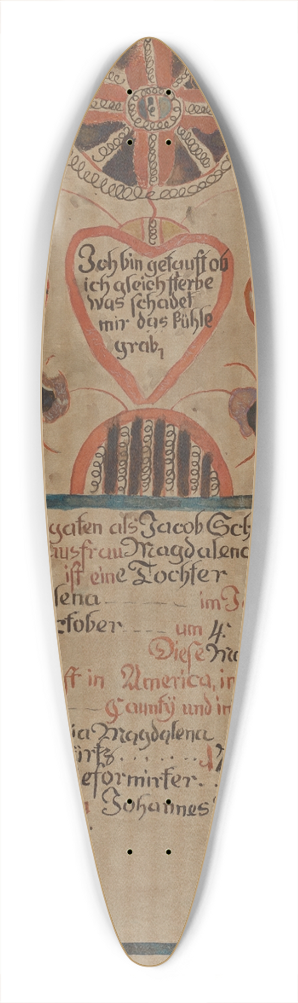 Albert Levone - Pa. German Birth Certificate 39.3 inch art pintail longboard deck