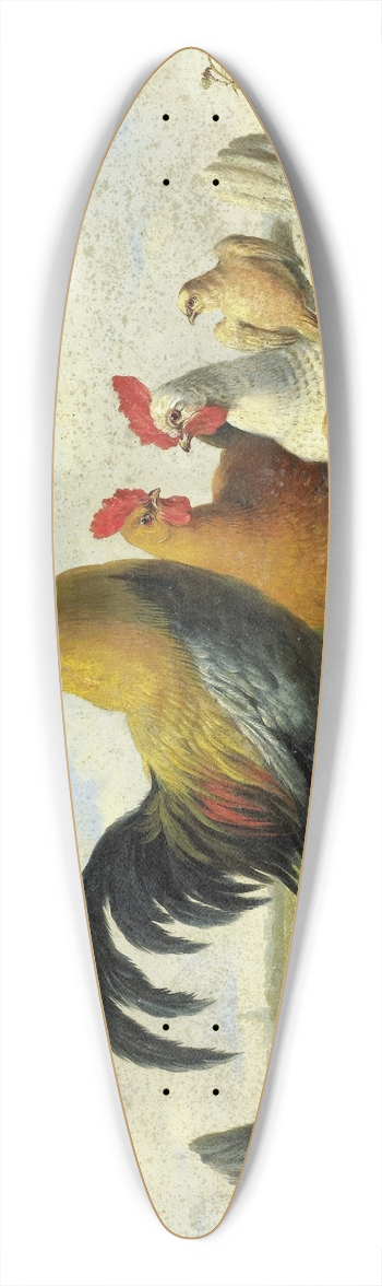 Albertus Verhoesen - A rooster with Hens and Chicks 39.3 inch art pintail longboard deck