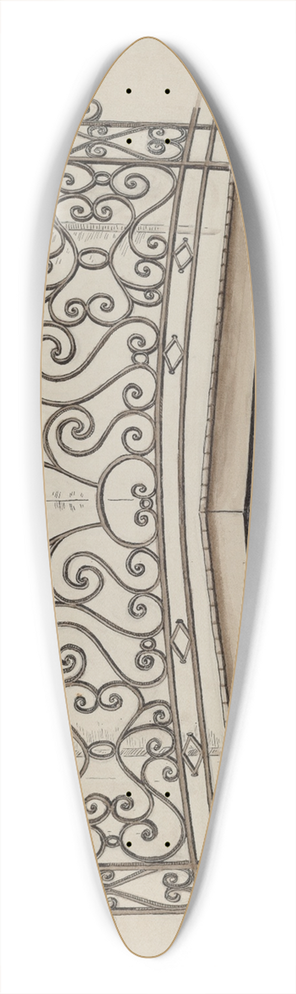 Al Curry - Wrought Iron Balcony 39.3 inch art pintail longboard deck