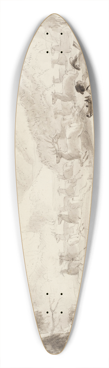 Alfred Jacob Miller - Running a Bank of Elk, Near the Cut Rocks of the Platte 39.3 inch art pintail longboard deck