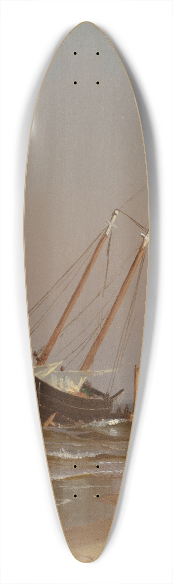 Alfred Thompson Bricher - Seascape, Beached Boat (Ashore on Salisbury Beach) 39.3 inch art pintail longboard deck