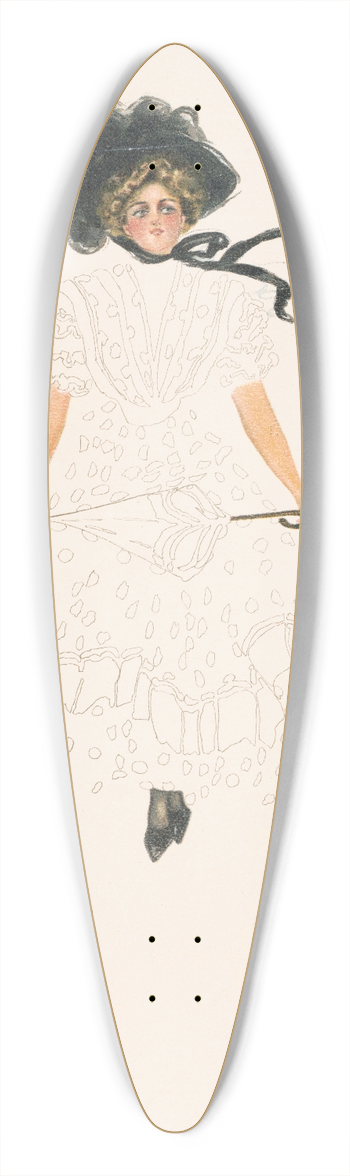 Alice Luella Fidler - Woman with parasol and black hat 39.3 inch art pintail longboard deck