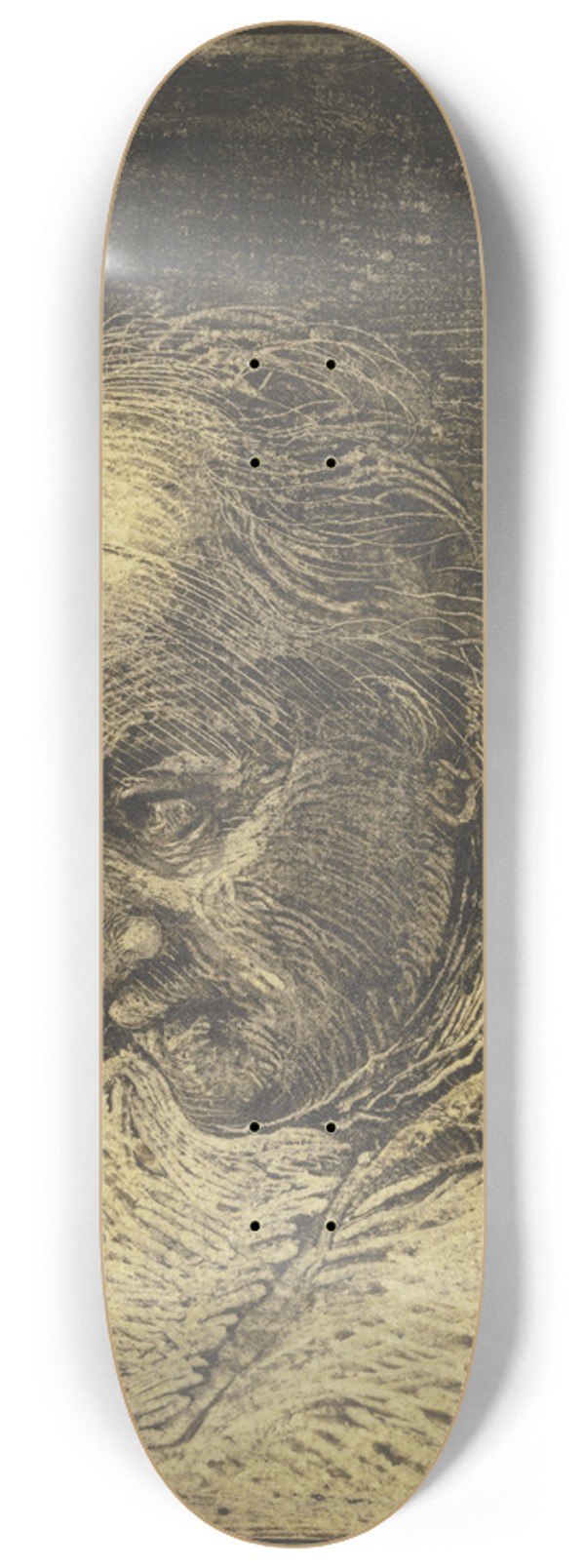 Benjamin Calau - Brustbild eines bartlosen Mannes mit gesenktem Kopf nach links 8.25 inch art skate deck