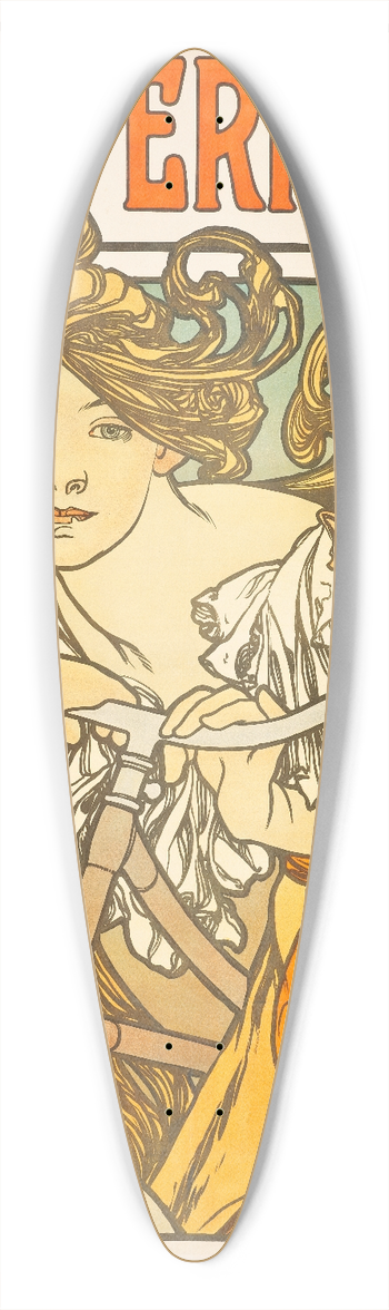 Alphonse Mucha - Cycles Perfecta 39.3 inch art pintail longboard deck