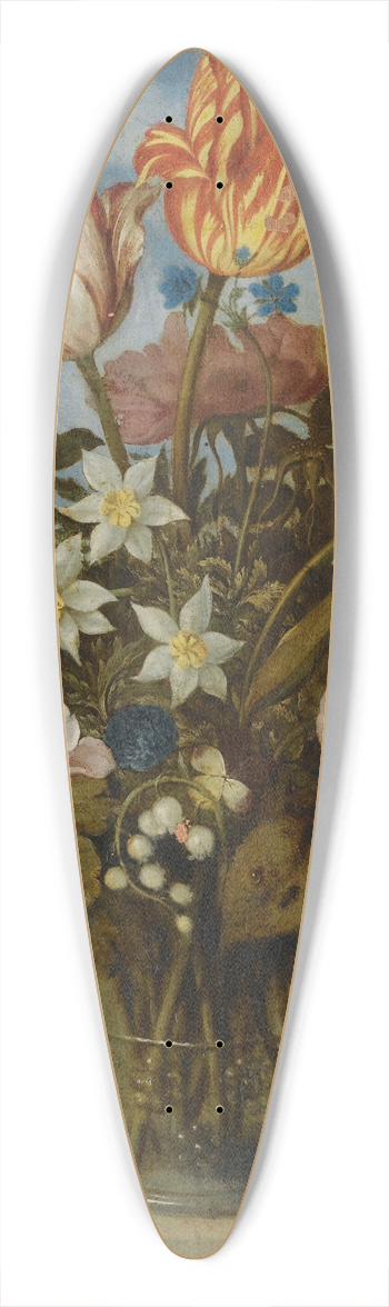Ambrosius Bosschaert the Elder - Still Life Of Tulips, Moss-Roses, Lily-Of-The-Valley And Other Flowers In A Glass Beaker Set In An Arched Stone Window Opening, 39.3 inch art pintail longboard deck
