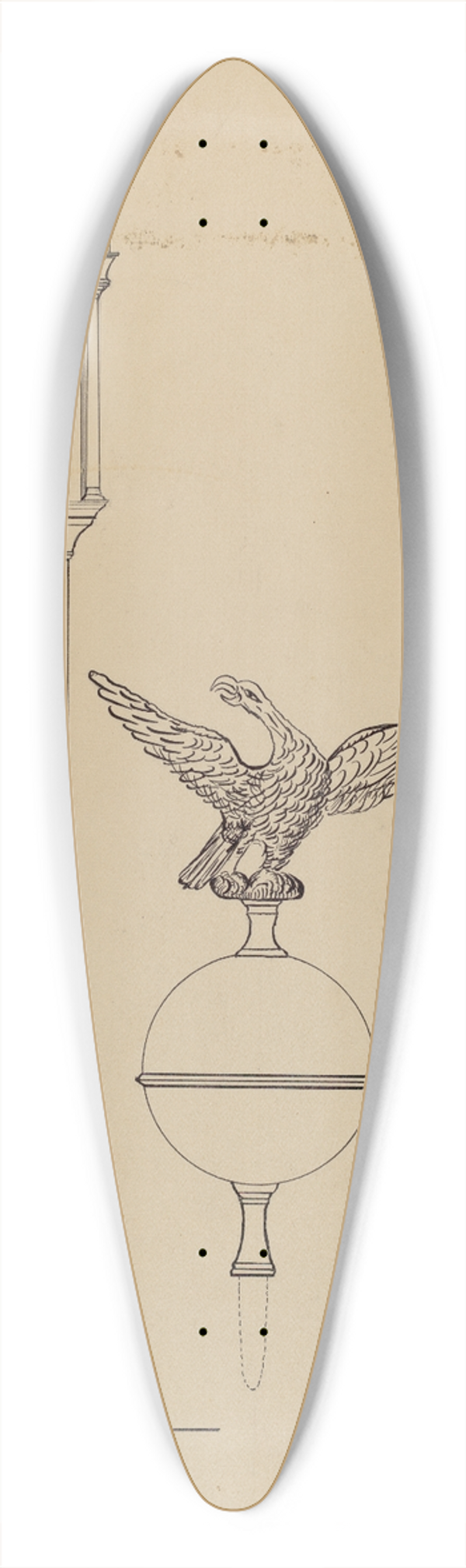 American 20th Century - Clock 39.3 inch art pintail longboard deck