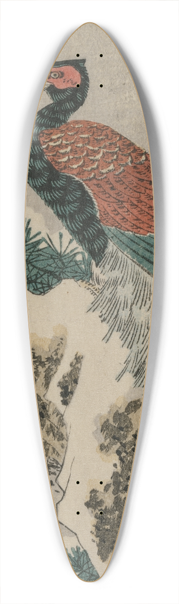 And Hiroshige - Copper Pheasant by Snowy Waterfall 39.3 inch art pintail longboard deck