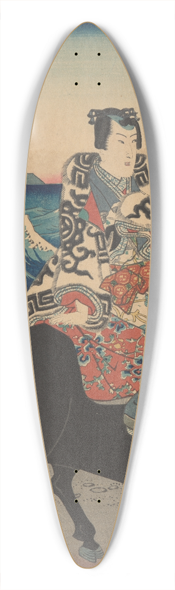 And Hiroshige - Enoshima Island (Figure on an ox, waves) 39.3 inch art pintail longboard deck