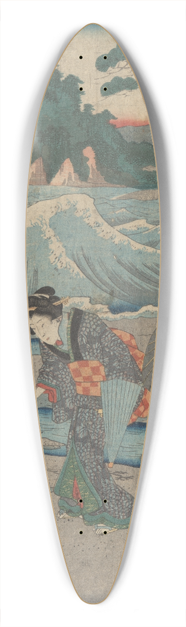 And Hiroshige - Three Women and Waves 39.3 inch art pintail longboard deck