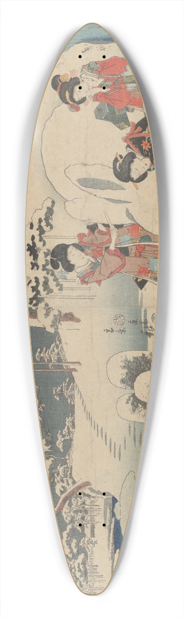 And Hiroshige - Three Women Making a Snow Rabbit in a Garden 39.3 inch art pintail longboard deck